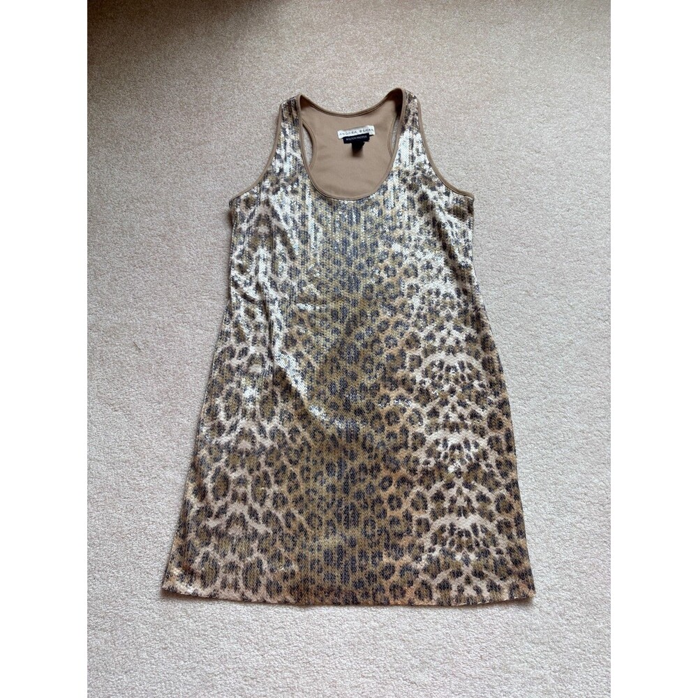 Andrea Behar Boston Proper Leopard Sequin Sleeveless Mini Dress Womens 12